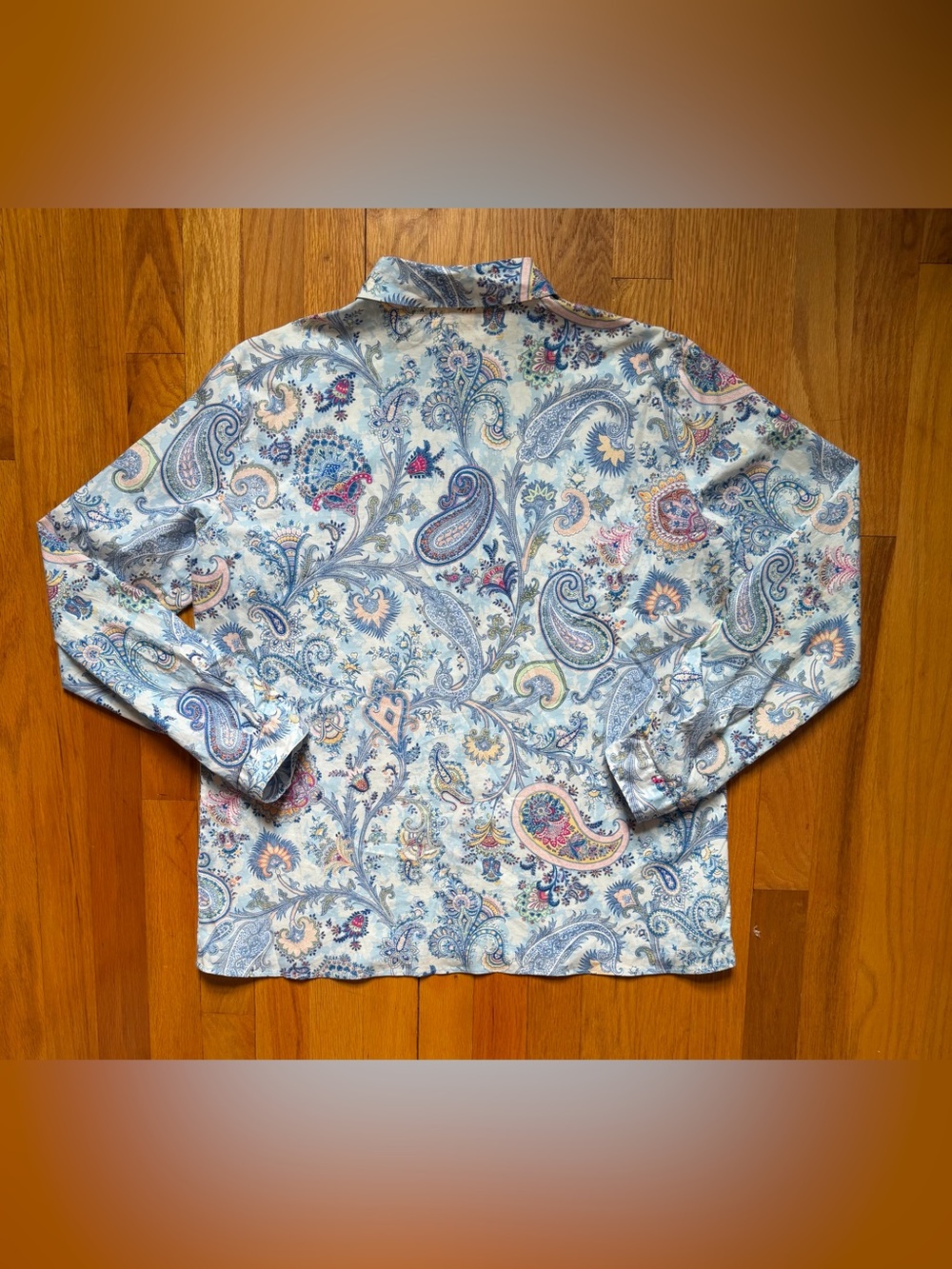 ETRO Italy Light Blue Paisley Cotton Button Down Long Sleeve Shirt - Picture 3 of 5